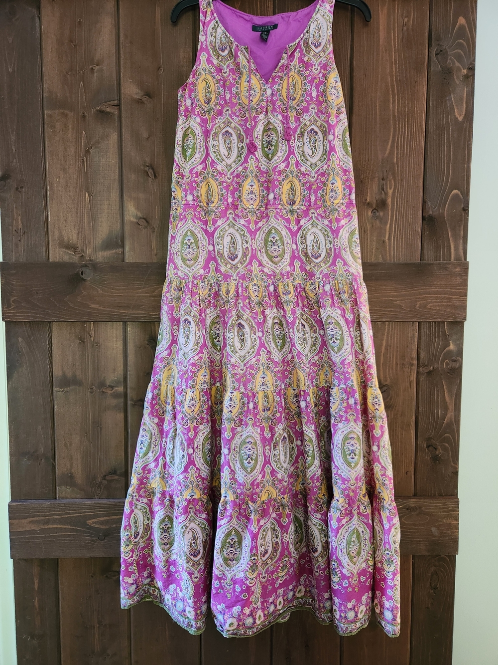Lauren Ralph Lauren Magenta Faux Wrap Dress Flutter Sleeve V-Neck Jersey MidiI 4